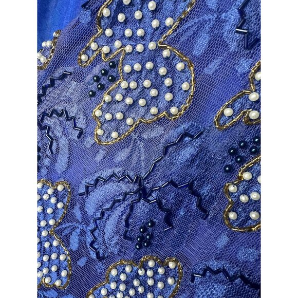 Gunit Womens Beaded Sheer Royal Blue Long Jacket XL 100% Rayon Made In India - Picture 12 of 14